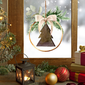 Rustic Double-Sided Christmas Wreath Window Sticker
