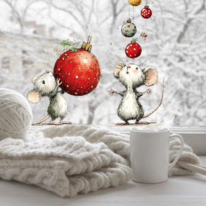 Christmas Mouse Window Cling. DoubleSided Festive Decals