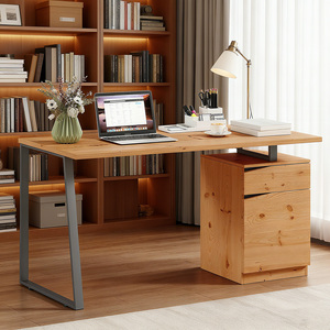 HOMCOM Computer Desk with Cabinet, Drawer, Metal Legs, Natural