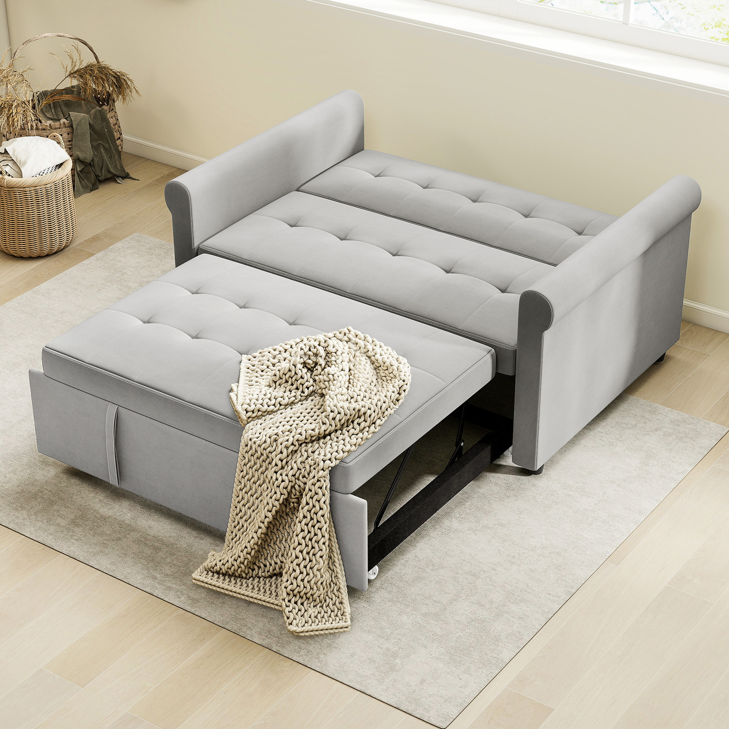 HOMCOM Convertible Pull Out 2 Seater Sofa Bed with Adjustable Backrest