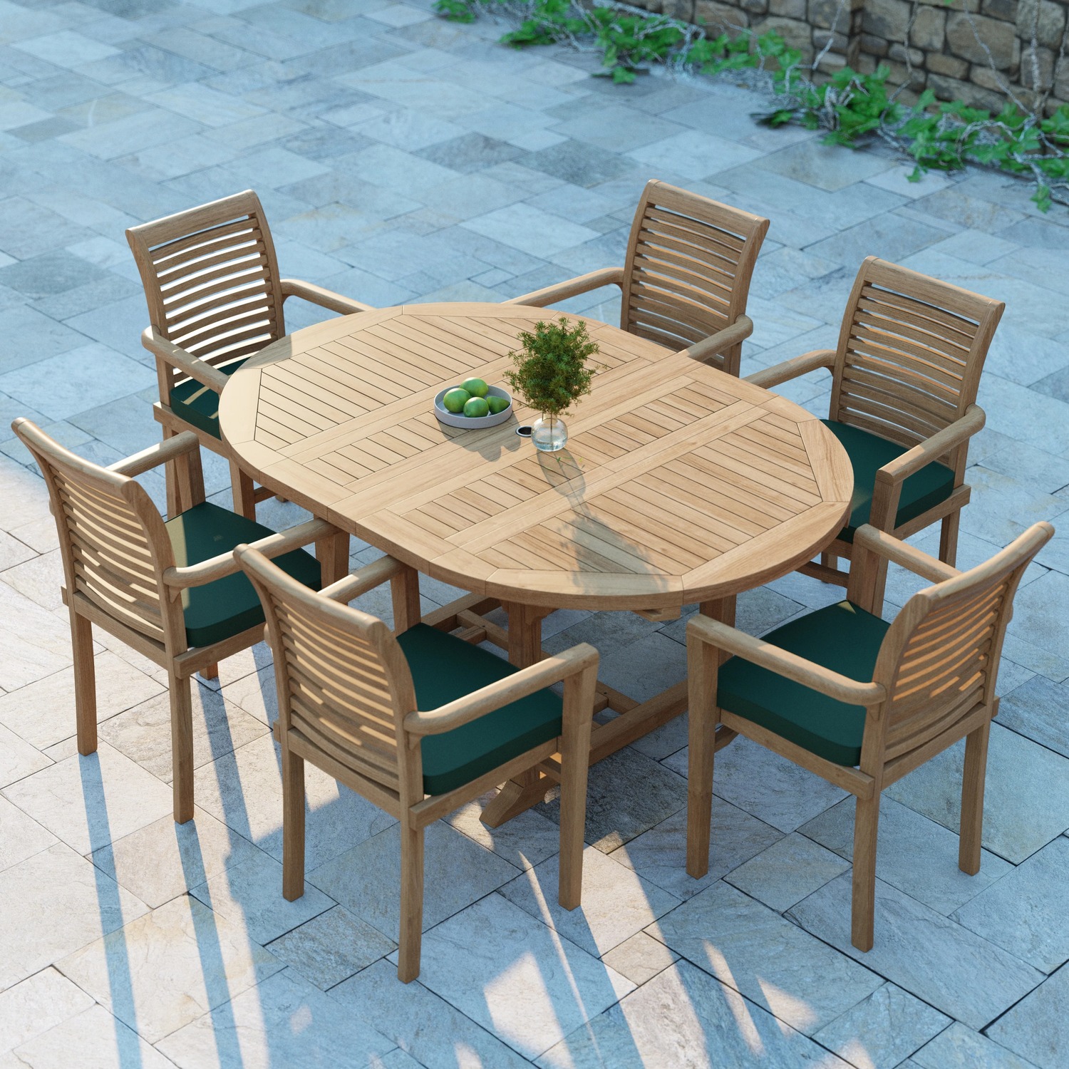 Seville Teak Garden Dining Table And 6 Seat Chair Set - Teak Table 6 Chairs Black Cushions