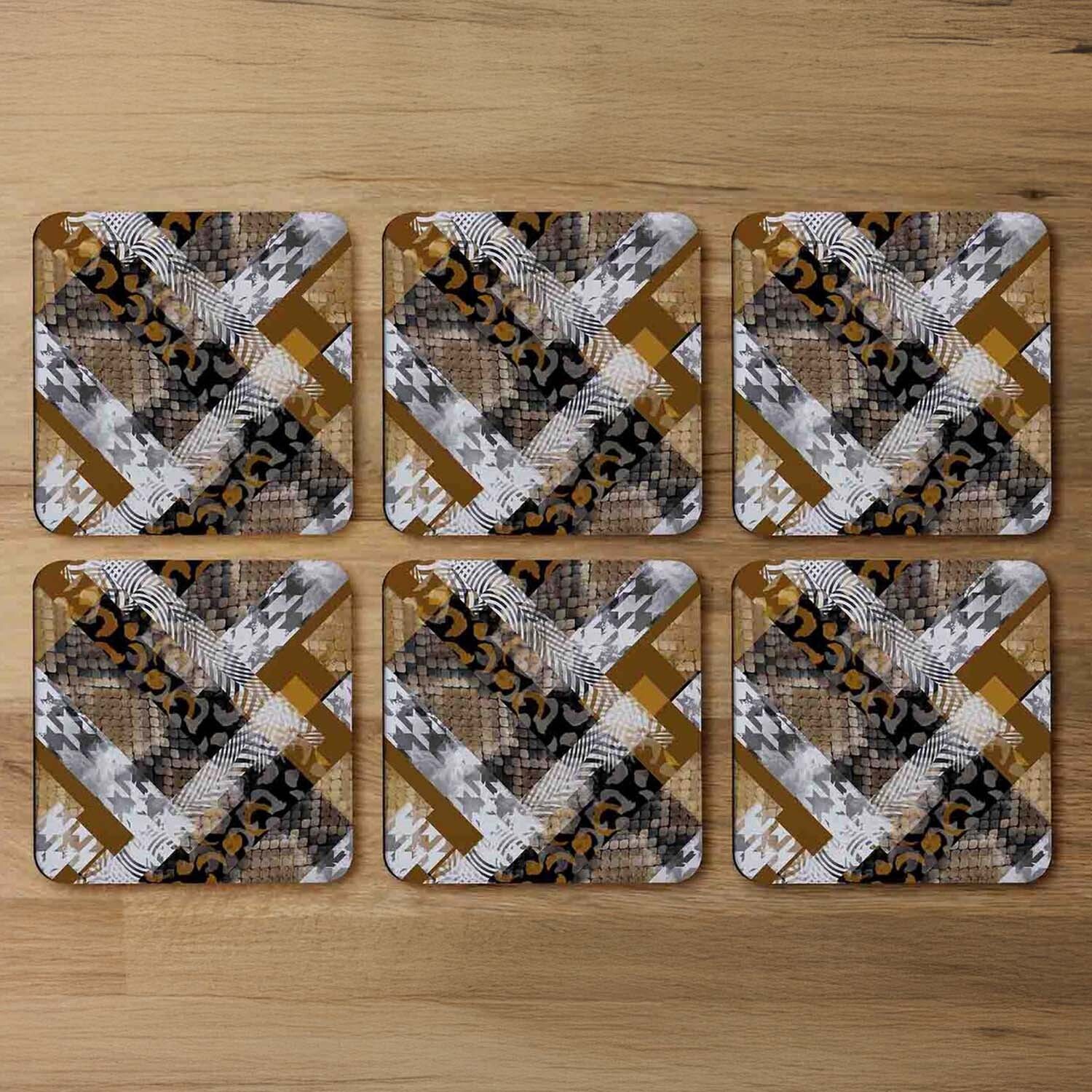 Geometric Snake Skin  Patterns Coaster - Brown