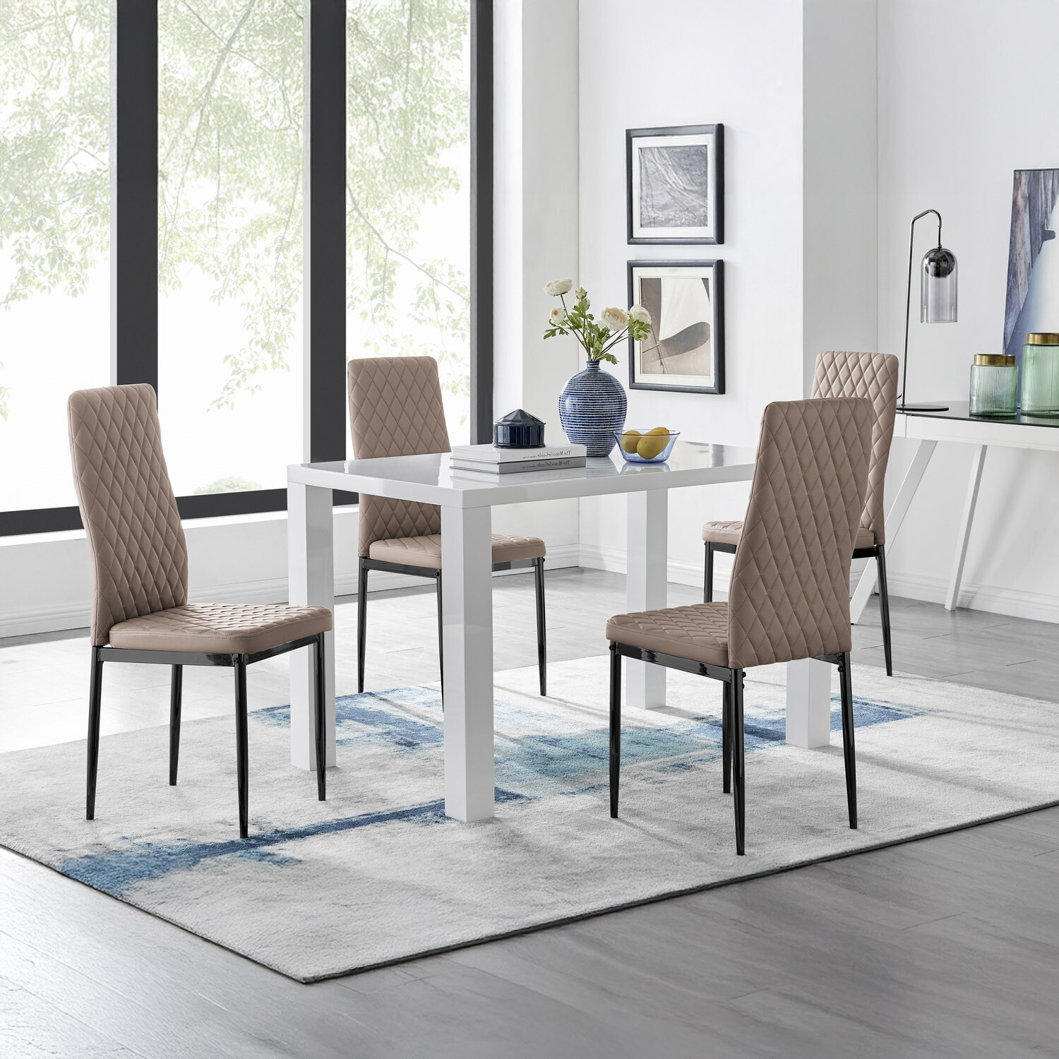 Furnitureboxuk Pivero 4 White Dining Table And 4 Milan Black Leg Chairs - Orange
