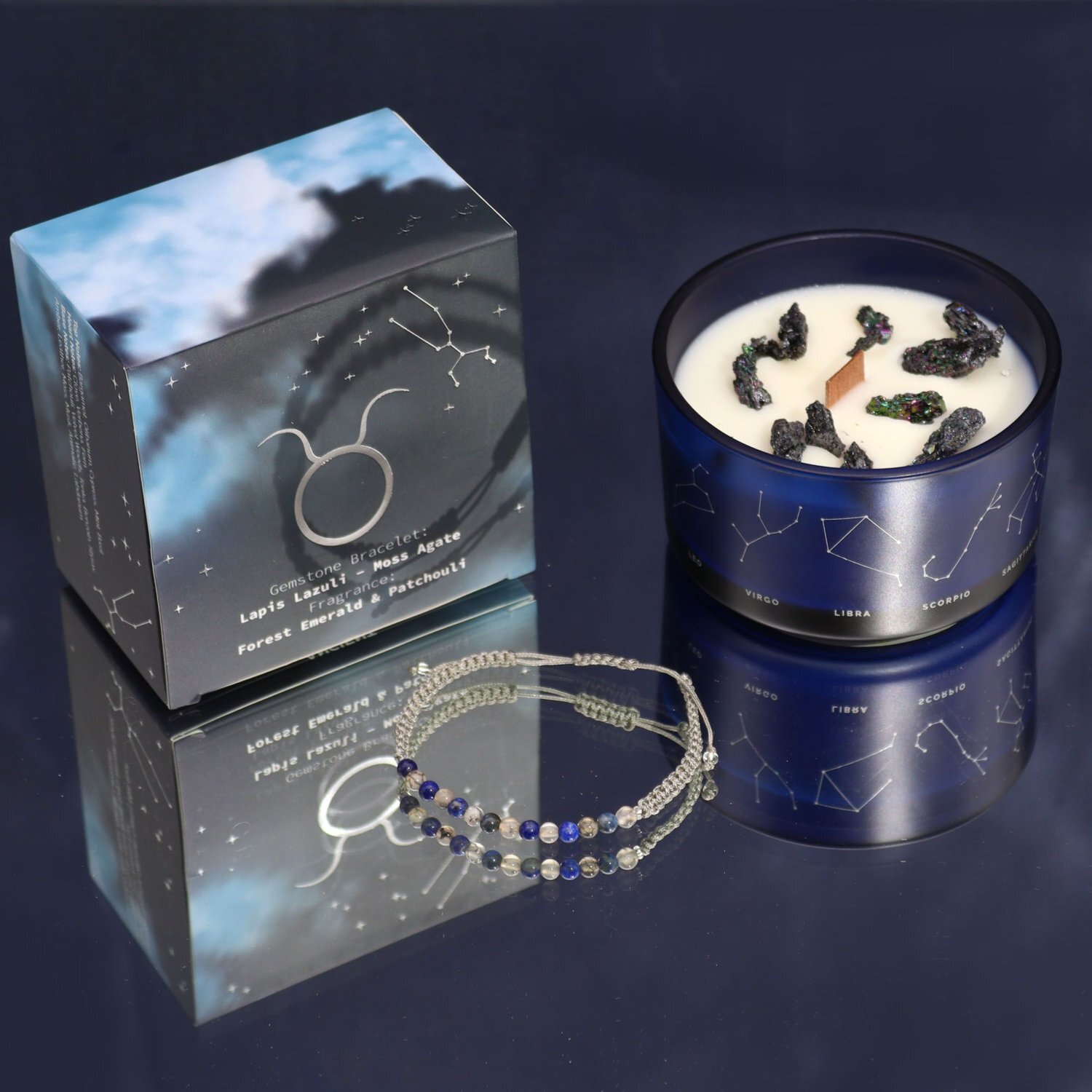 Zodiac Crystal Candle Gemstone Bracelet for Taurus Forest Emerald - Blue