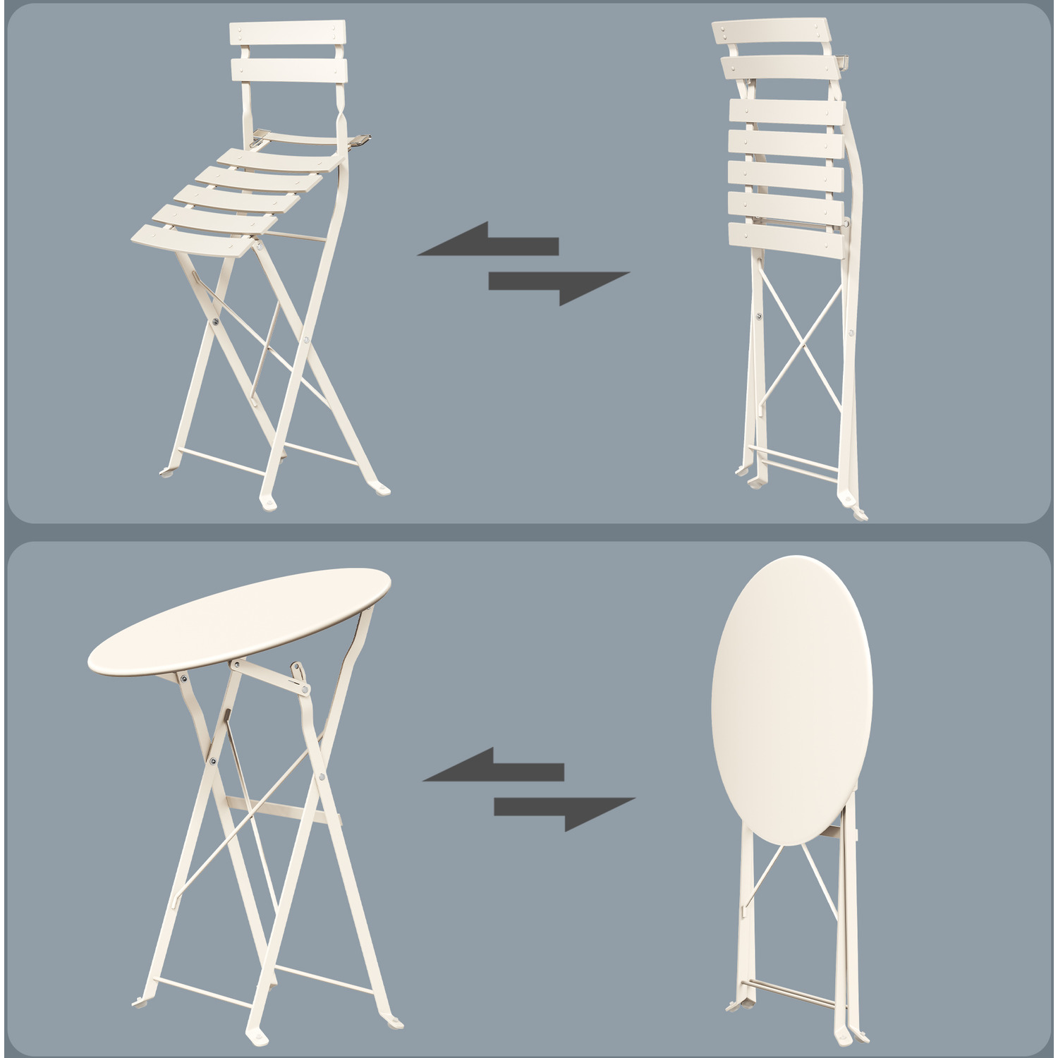 Patio Table and Chairs Set, 3-Piece Folding Bistro Furniture, for Garden - Beige