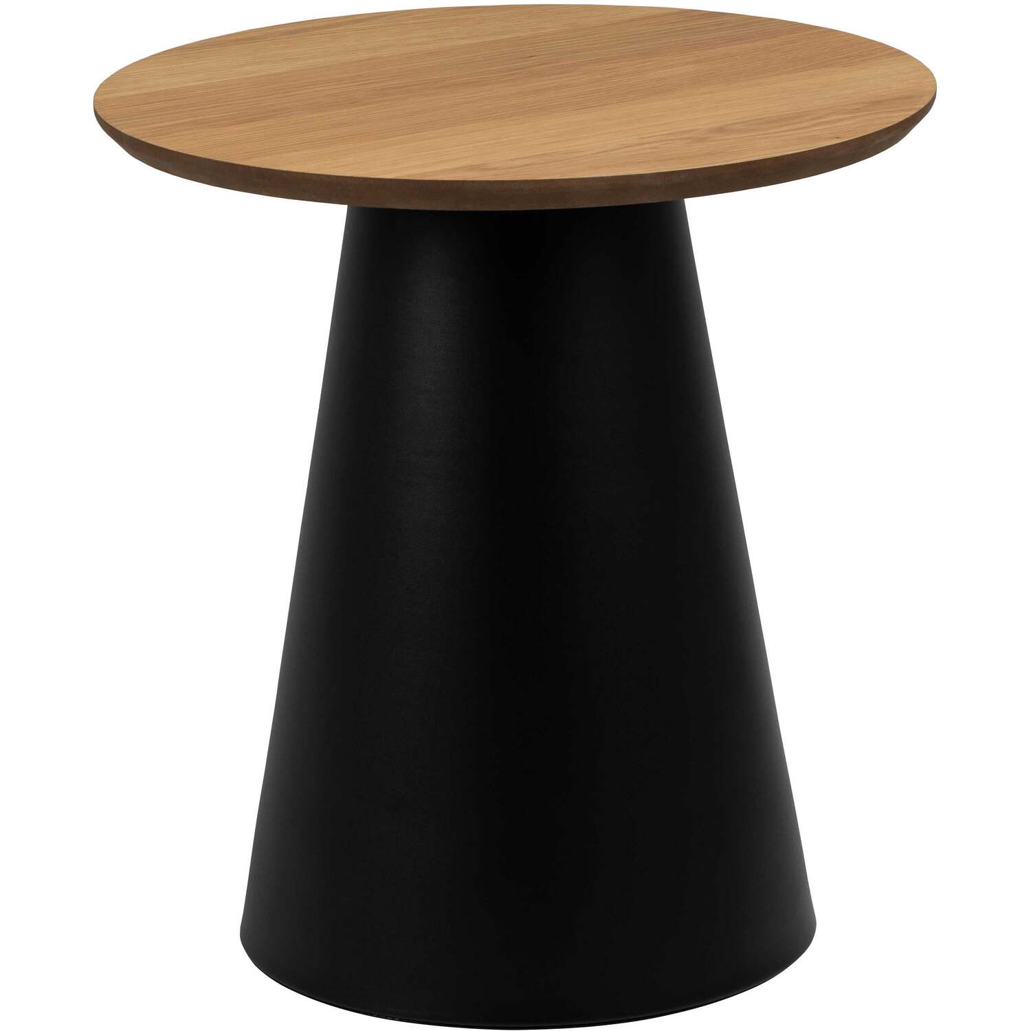 Hamburg Round Coffee Table - Oak Veneer Top, Black Steel Pillar Base, 450mm Diameter - Natural