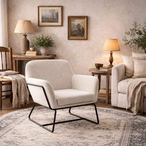 Marseille Ivory Bouclé Armchair with Gold Legs and Matt Black Frame