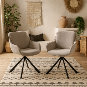 Pebbleseed Sand Chenille Swivel Dining Chairs Set of 2