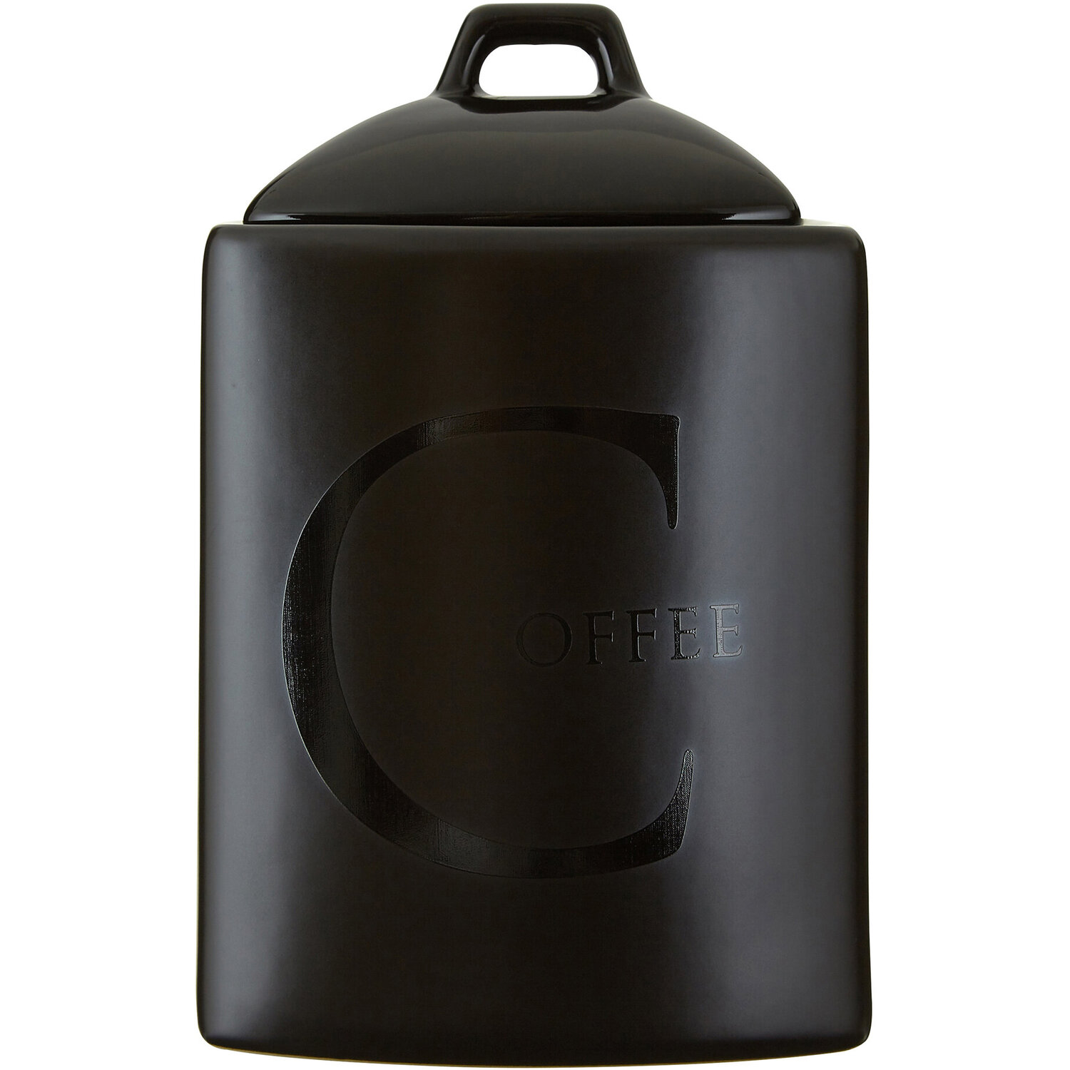 Black Text Stoneware Coffee Canister - Black