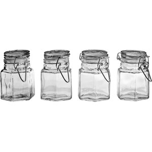Grocer Glass and Clip Top Lids Spice Jars Set of 4