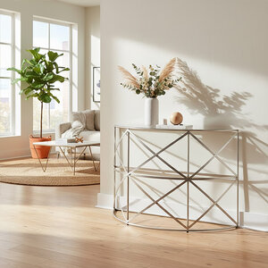 Rubia Silver Leaf Demilune Console Table