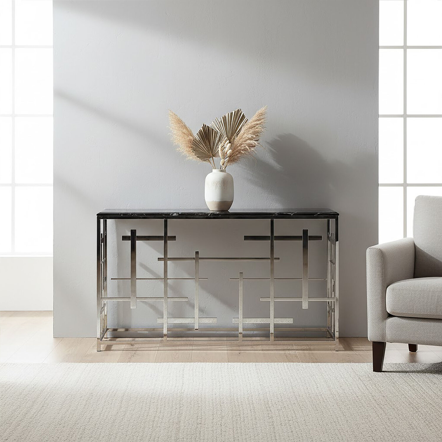 Aprilia Black Marble Console Table - Black