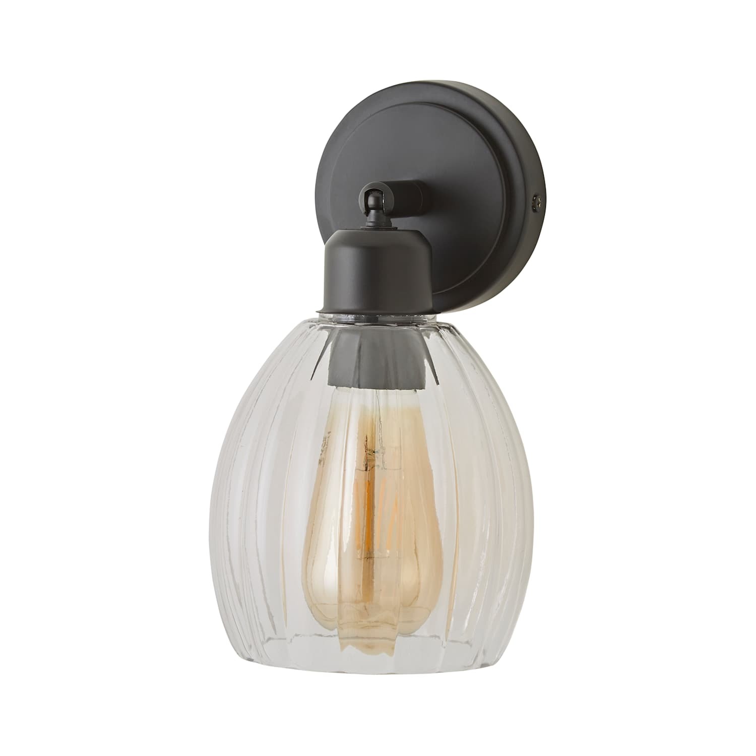 Valuelights Cheltenham Adjustable Wall Spotlight With Ribbed Shade - Black