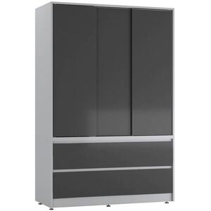 3-Door Sliding Wardrobe with 4 Drawers & Hanging Rail – 180×120×51.5 cm - White