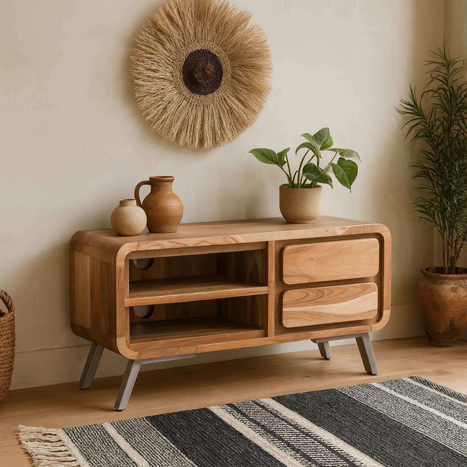 Los Angeles Reclaimed Wood and Metal TV Cabinet 2 Shelves 2 Drawers - Brown