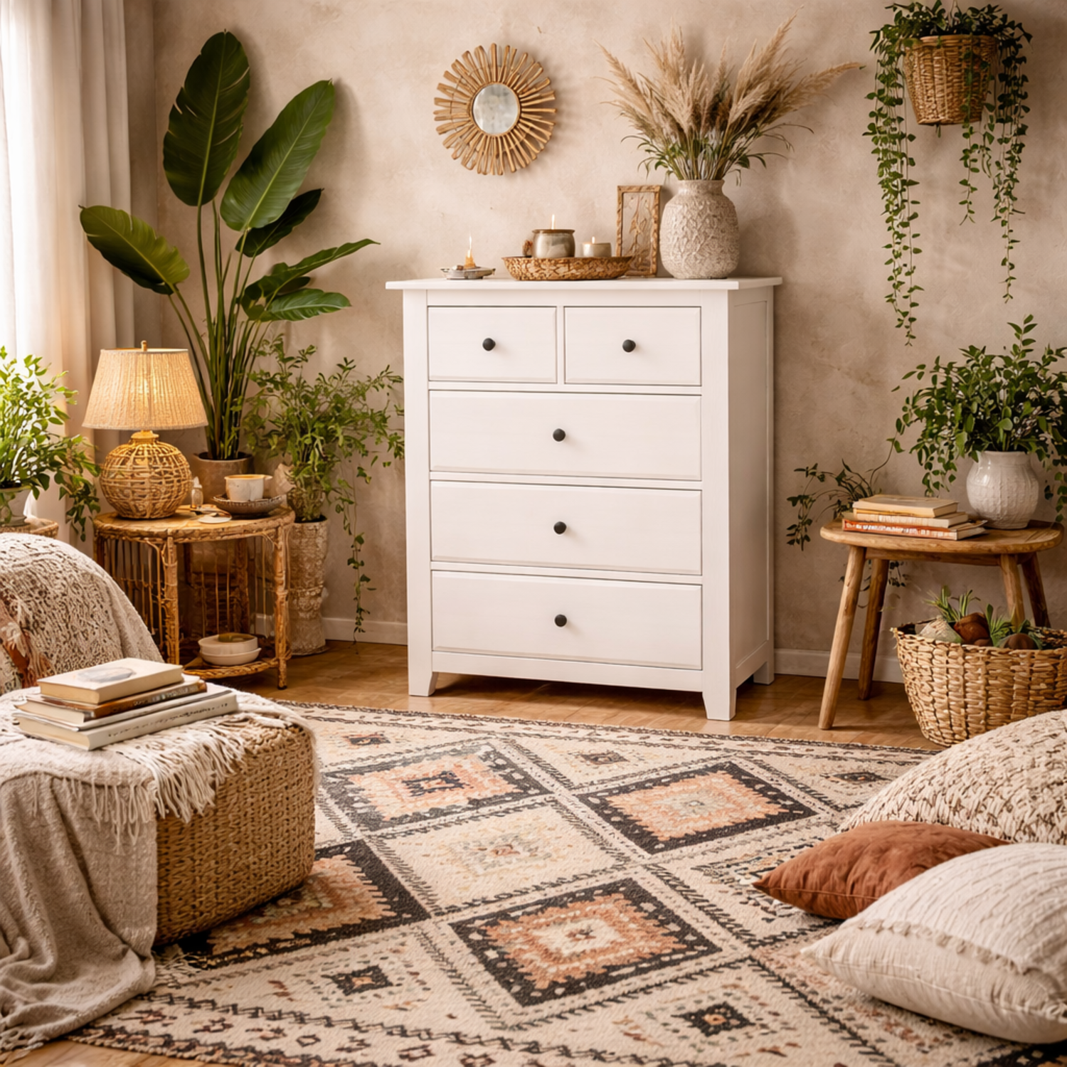Tralee Washed 3+2 Drawer Chest - White