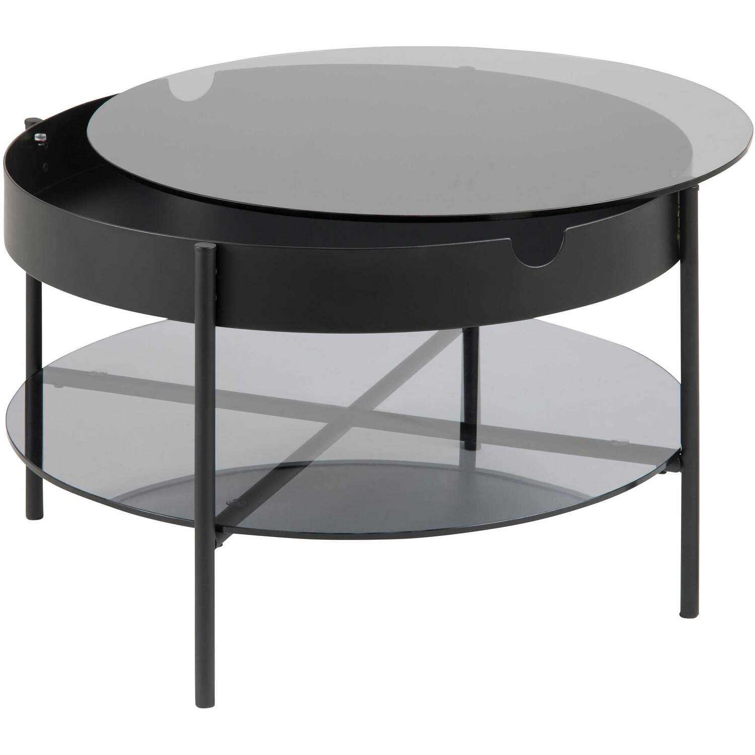 Tampere Round Coffee Table Gloss Frame With Glass Lift Top - Black