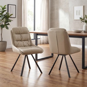 Brixton Cream Leather Effect Swivel Dining Chair  Black Metal Tapered Legs