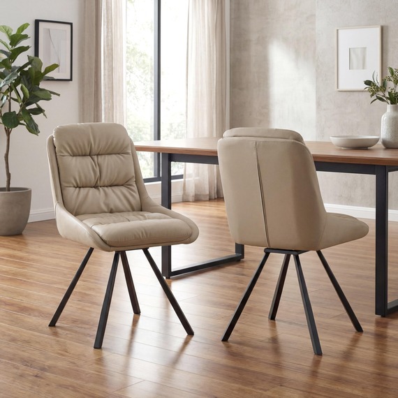 Brixton Cream Leather Effect Swivel Dining Chair  Black Metal Tapered Legs