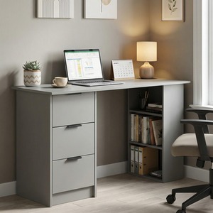 Grey Phoenix 3 Drawer Computer Desk with Shelves shot 13965999