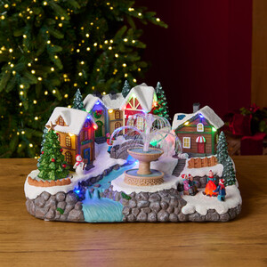 Waterfall Christmas Village Scene