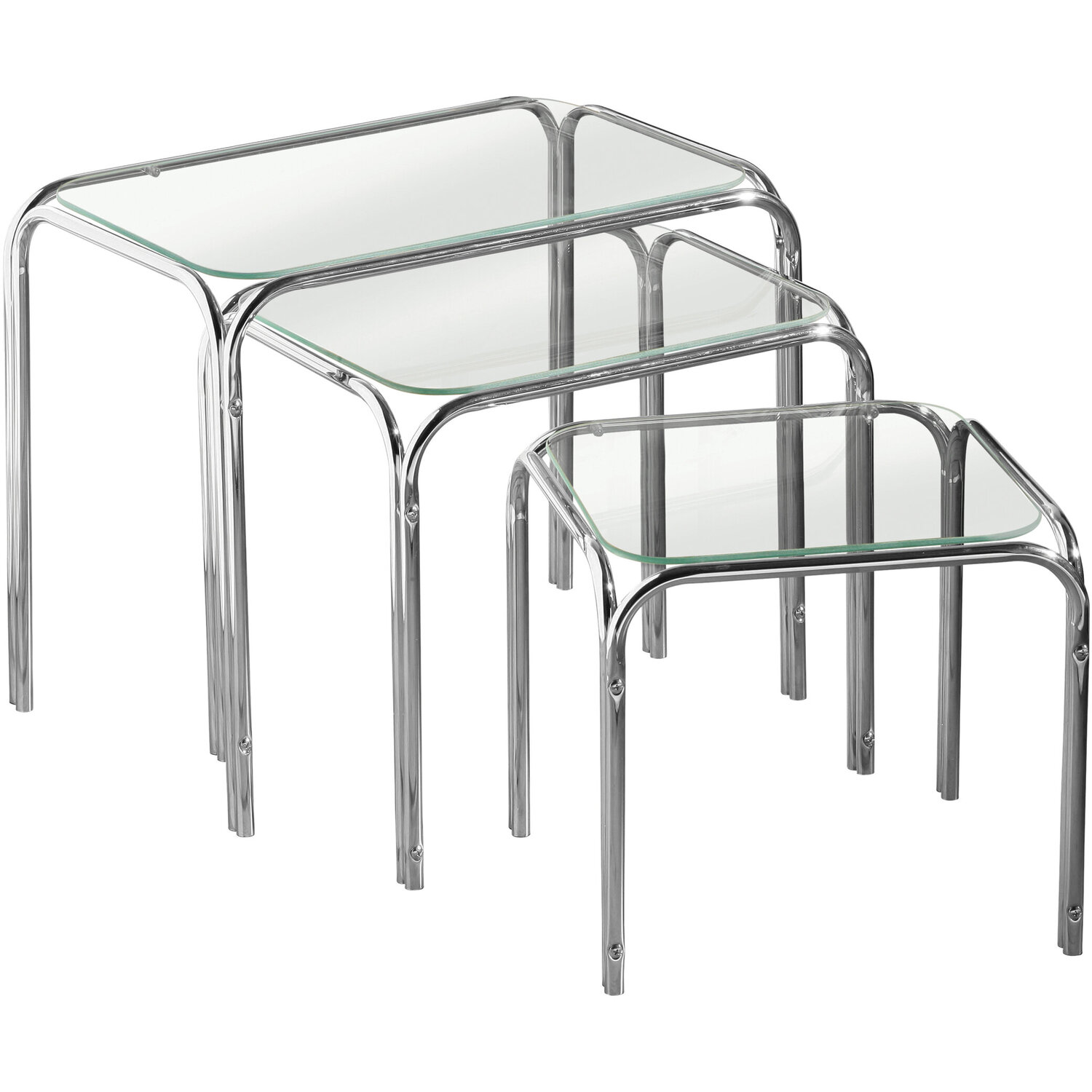 Jordan Nest Of 3 Clear Glass Tables - Silver