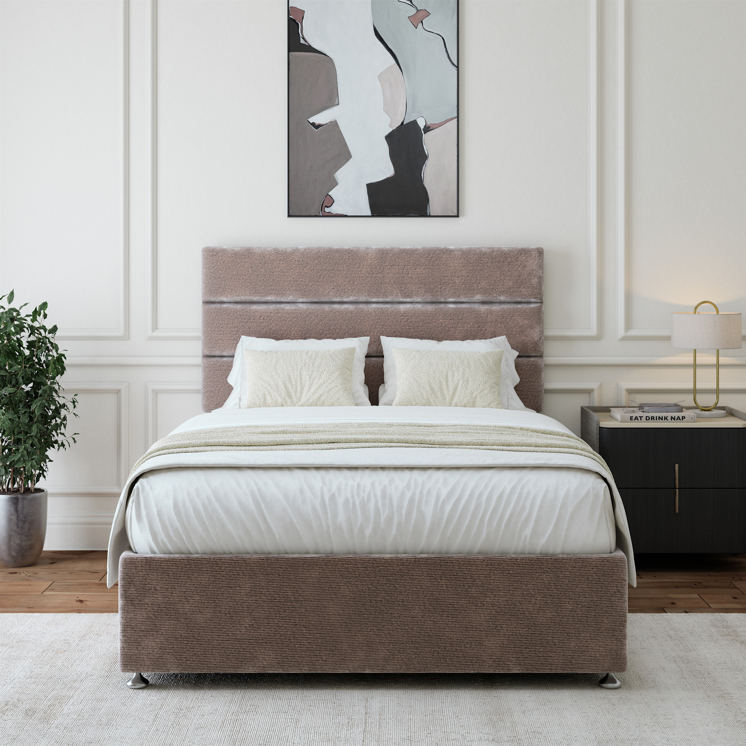 Chenille Divan Base With Storage And Lined Headboard - Colour Options - Silver Superking 40kg