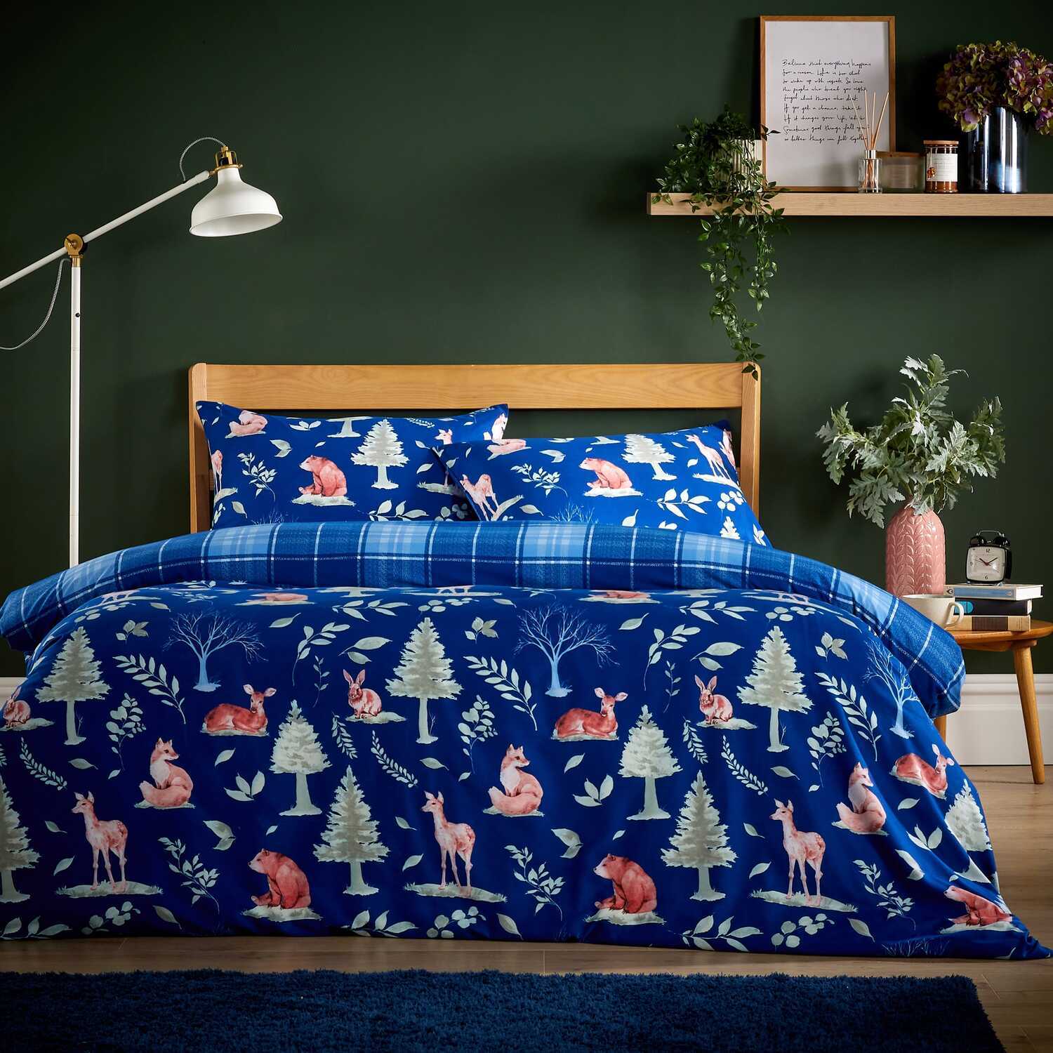 Woodland Flannel Duvet Set - Navy Double
