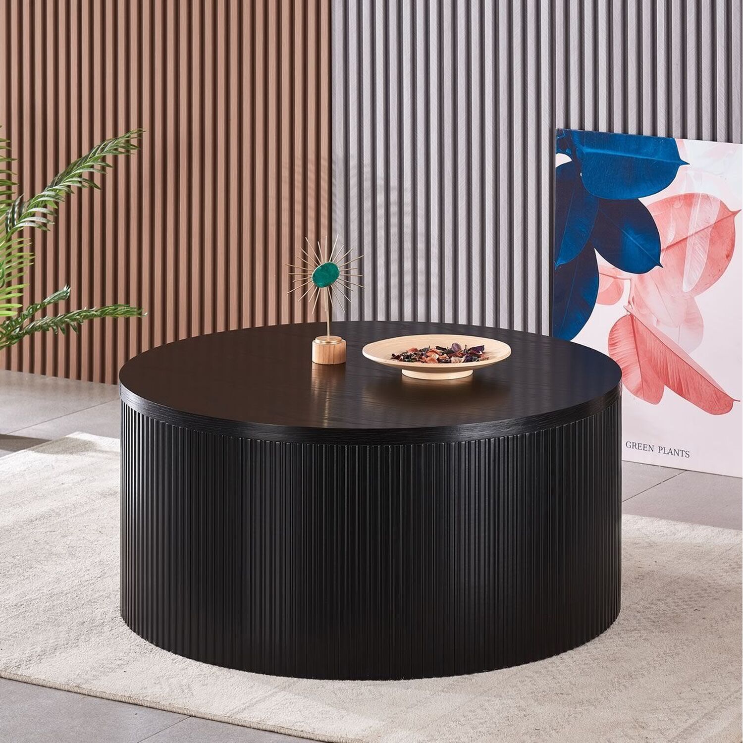 Sombra Round Wood Grain Effect Coffee Table - Black