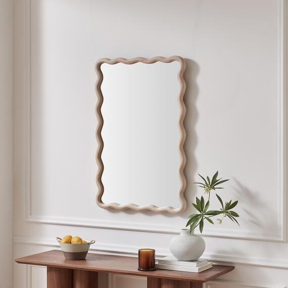 Damaris Wood Medium 90x60cm Wavy Rectangle Wall Mirror