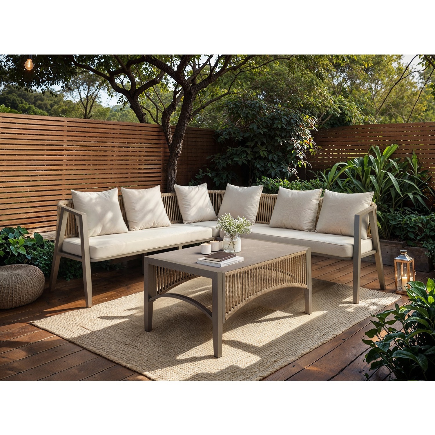 Rackhams Beige Dayton Corner Sofa & Coffee Table Garden Set - Image 4