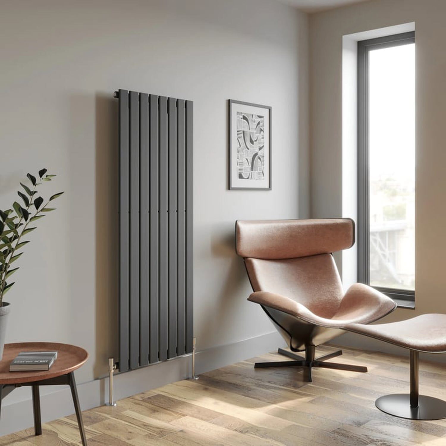 Temprazo Horizontal Single Flat Panel Designer Radiator - 600 X 760Mm Anthracite - Grey / 605Mm / 1600Mm
