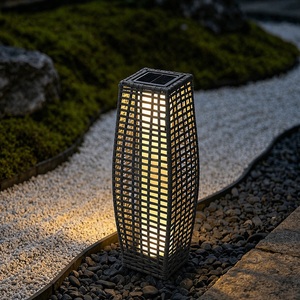 Solar Rattan Garden Lantern LED Light Grey Wicker Outdoor Path Lamp IP44 Patio