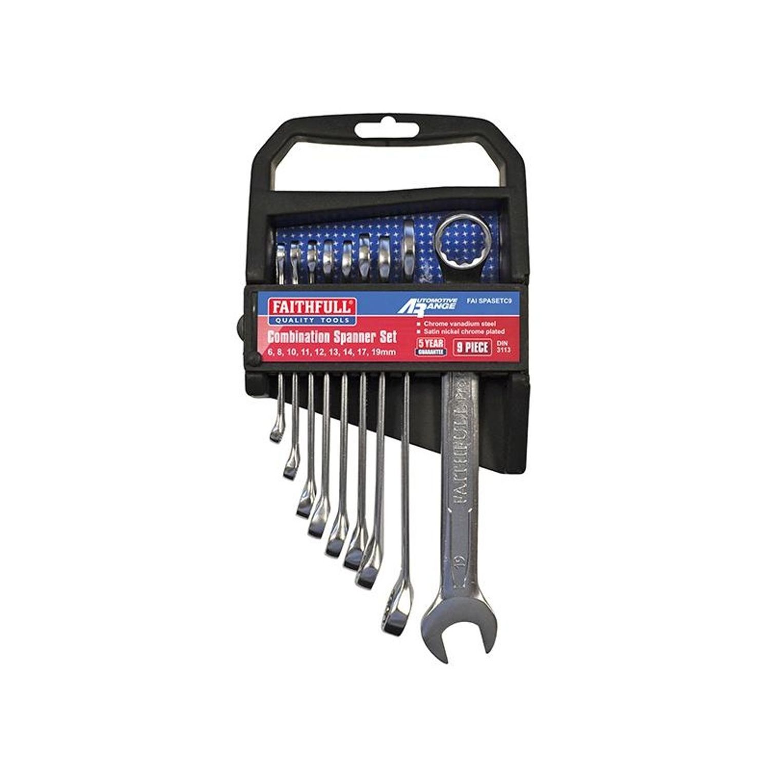 Faithfull Combination Spanner Set, Chrome Vanadium - Multi Colour