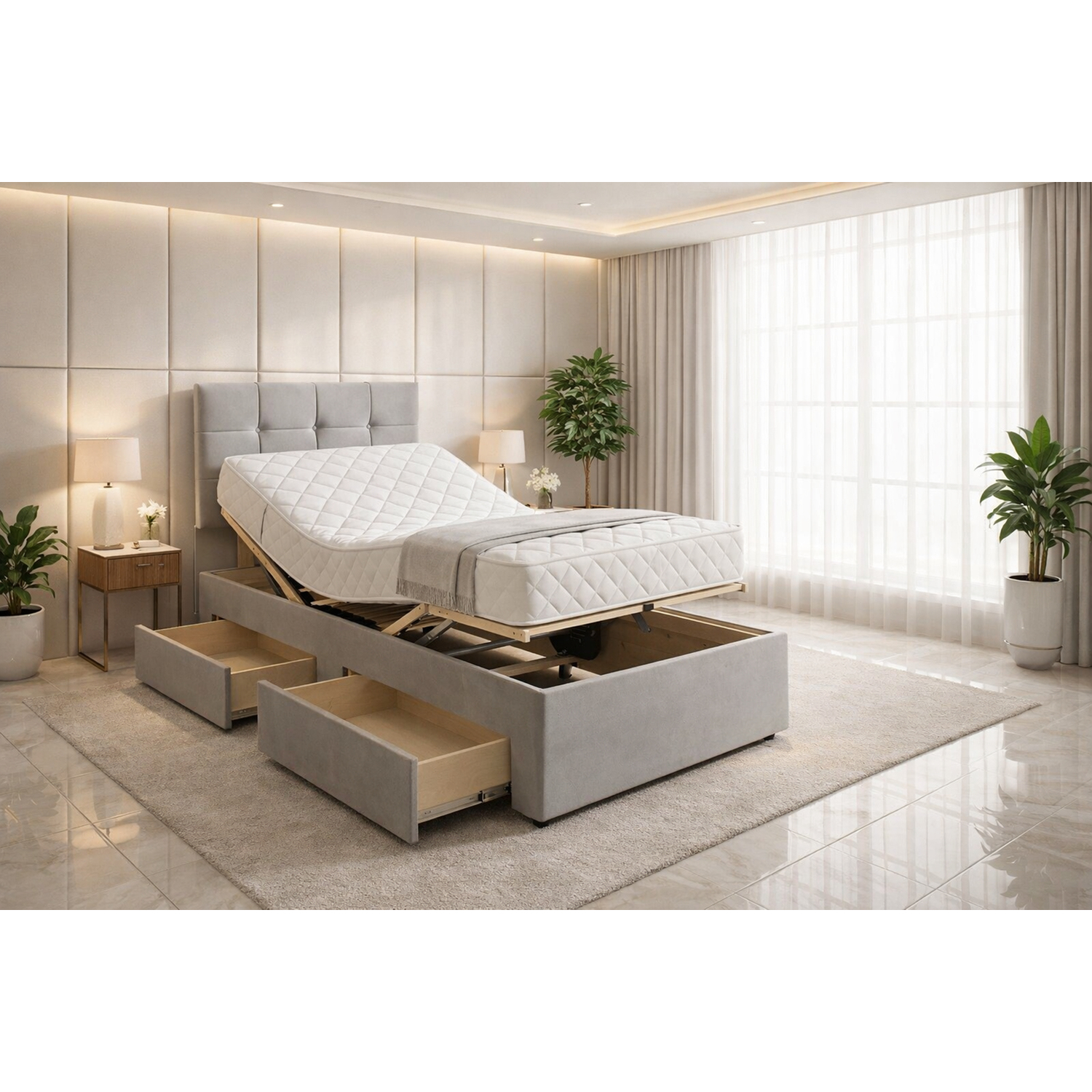 Paradise Beds Ltd Sapphire Adjustable Mobility Bed With Mattress And Headboard - Grey / Single