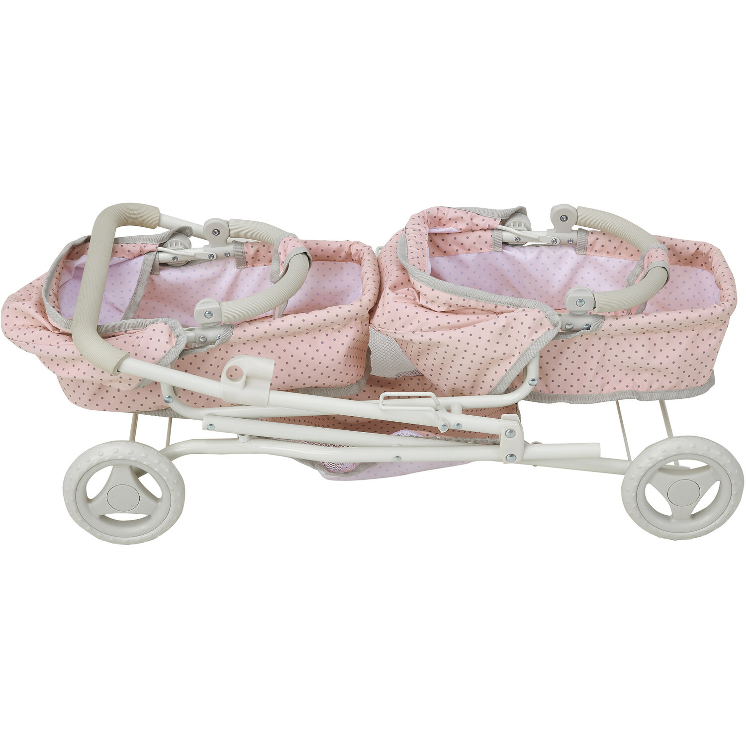 Teamson Kids Twin Doll Pram/Stroller, Convertible Bassinet Seats - Pink