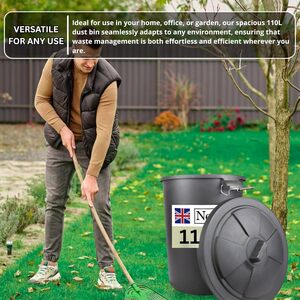 Dustbin 110 L, Large Dustbin for Garden with Heavy-Duty Weather Resistant and Food Grade Material