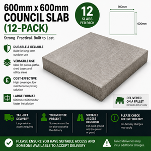 600mm x 600mm Council Slab (12-Pack) - Durable Utility Concrete Paving Slabs