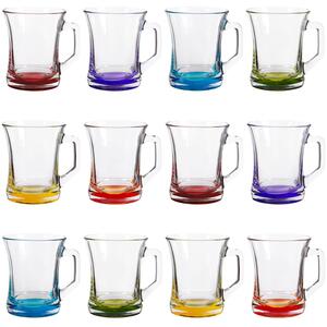 Zen+ Coloured Base Glass Coffee Mugs - 225ml - Multicolour - Pack of 12