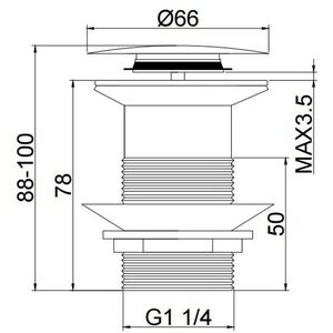 Bathwell Flat Mushroom Clicker Basin Waste - Unslotted - For Basin Without Overflow Hole