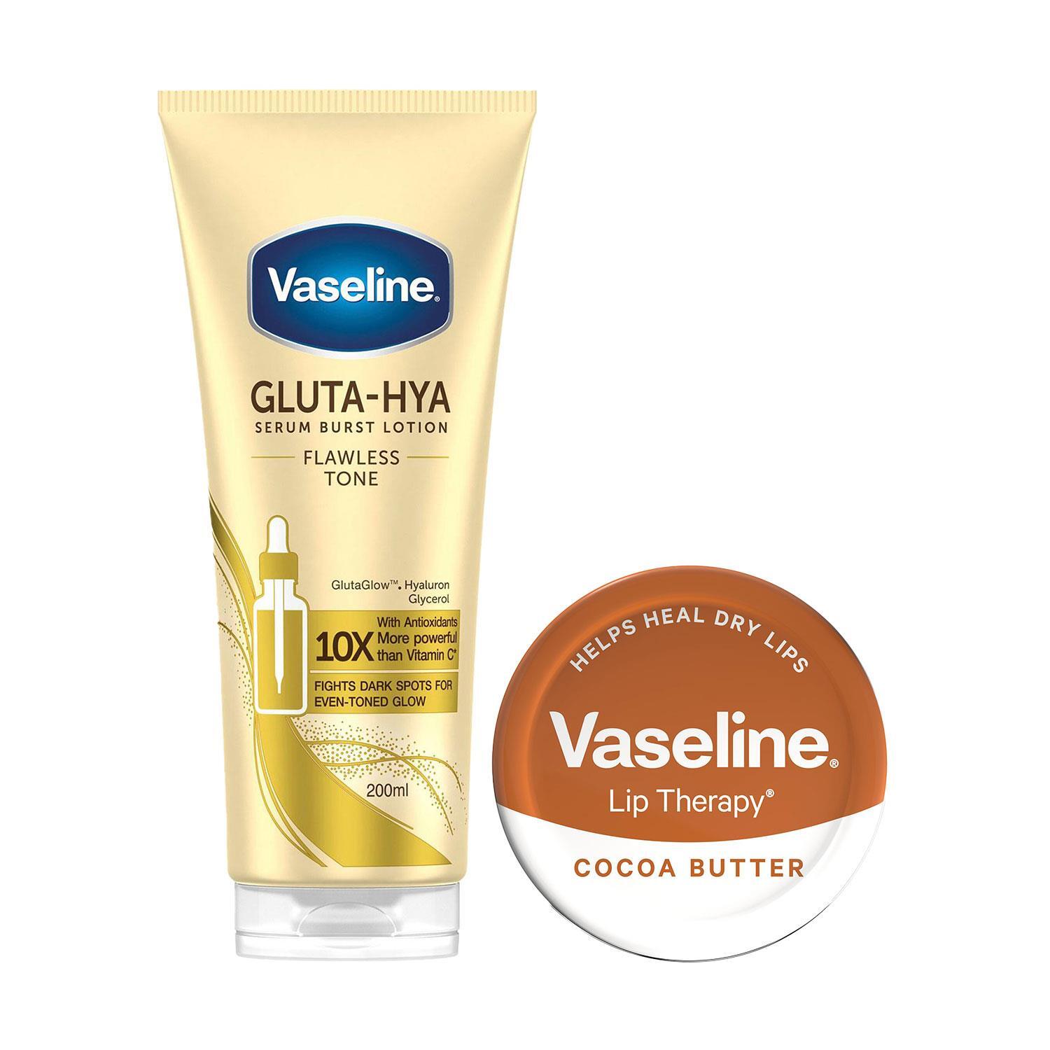 Vaseline White Gluta-Hya Flawless Tone Lotion 200Ml & Cocoa Lip Balm 20G Duo Set In - Image 4