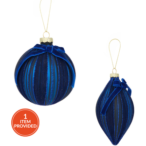 Navy Glitter Flocked Bow Bauble