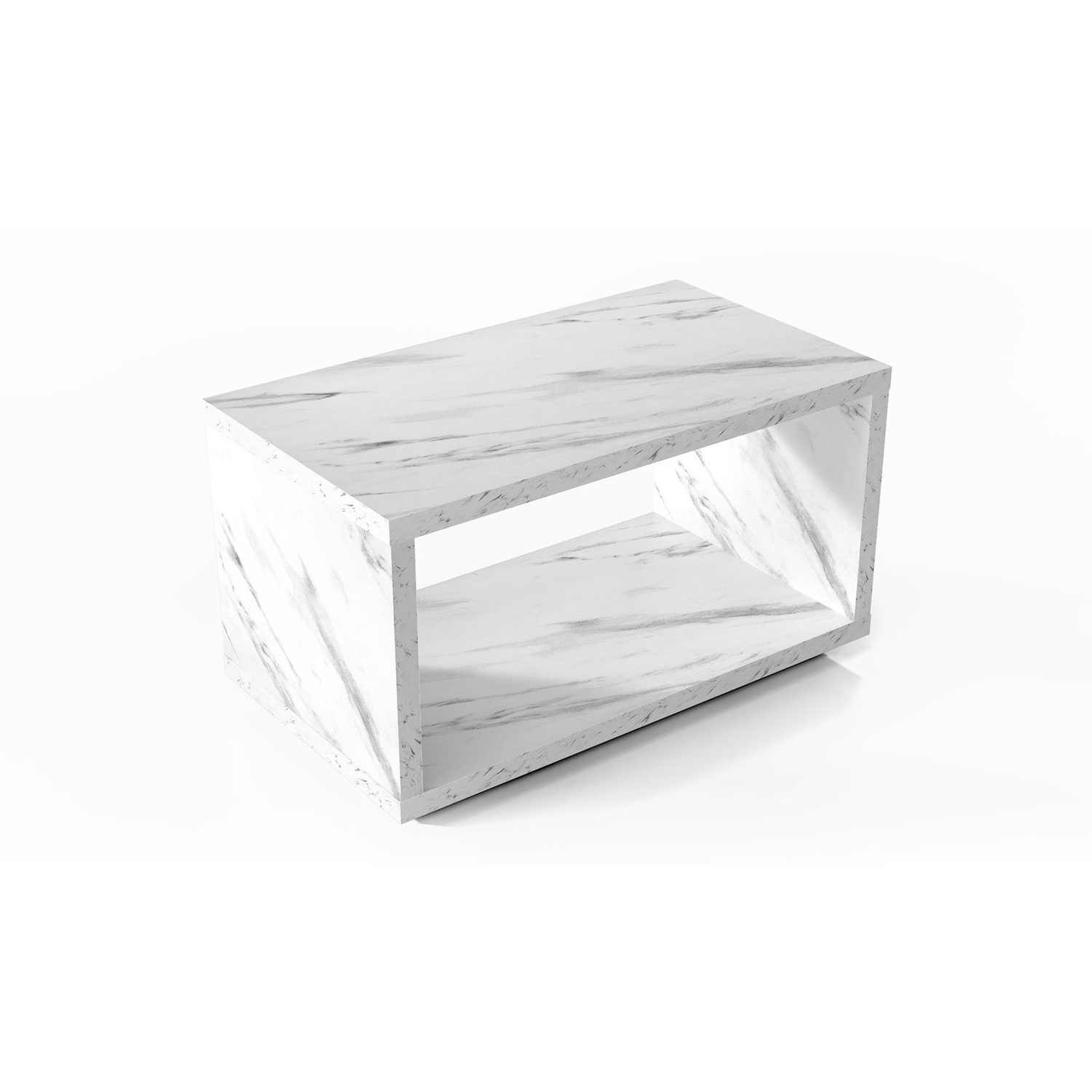 Impact Furniture Marble Coffee Table With Storage Shelf Rectangle White Marble Effect Side Table - Cari - White Marble Effect
