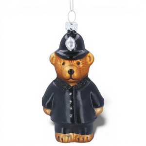 Glass Police Bear Christmas Tree Decoration