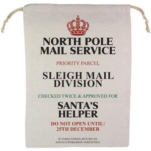 Sleigh Mail Delivery Santa Sack - Large Linen-Style Xmas Gift Bag with Drawstring