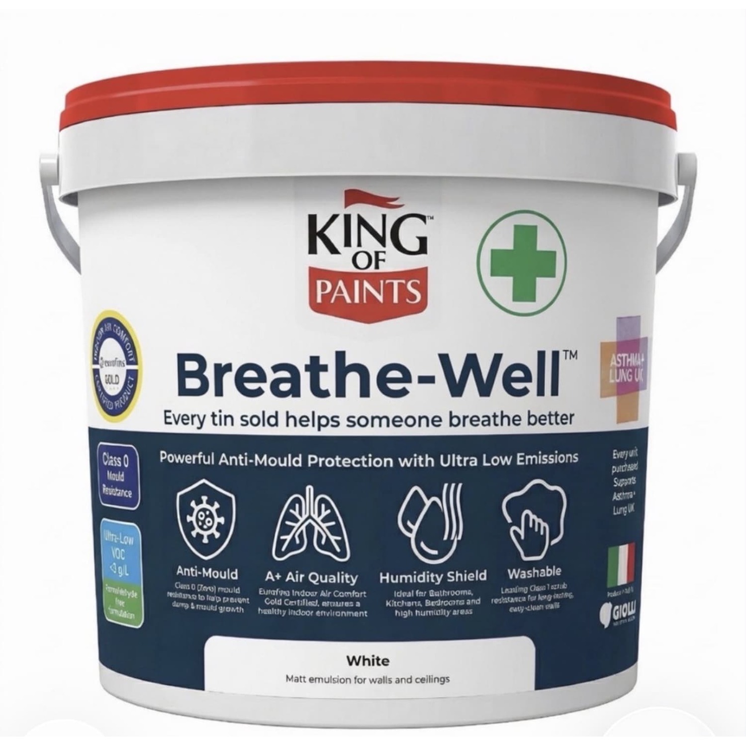 King Of Paints Breathe-Well 5 Litre Matt White Anti-Mould Paint - 5 Year Mould Protection For Walls - Pure White