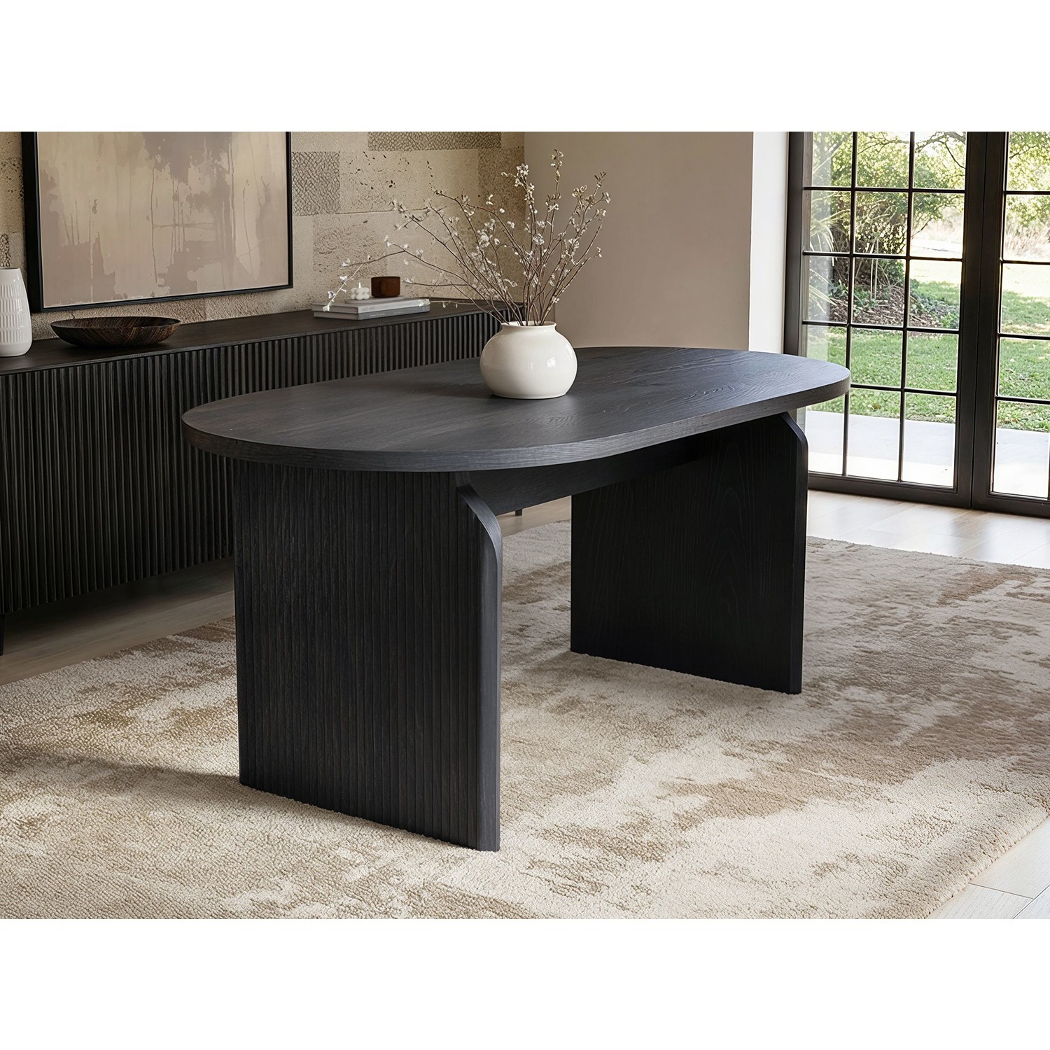 Solace+Co Varm Ribbed Dining Table - Black