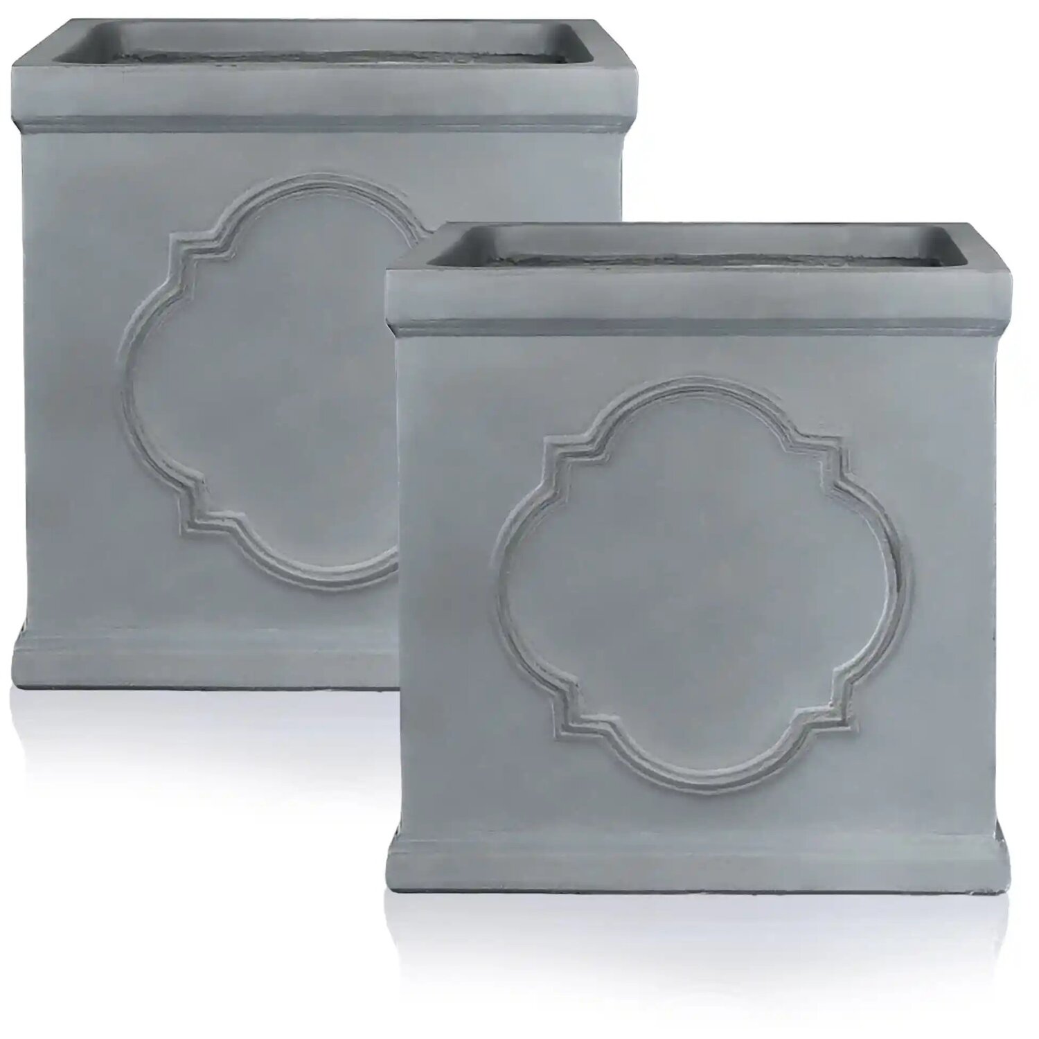 Idealist 2X45cm Planter, Grey Reinforced Stone Square Garden Planter, Faux Lead Outdoor Large Plant Pot - Grey / 33Cm / 2