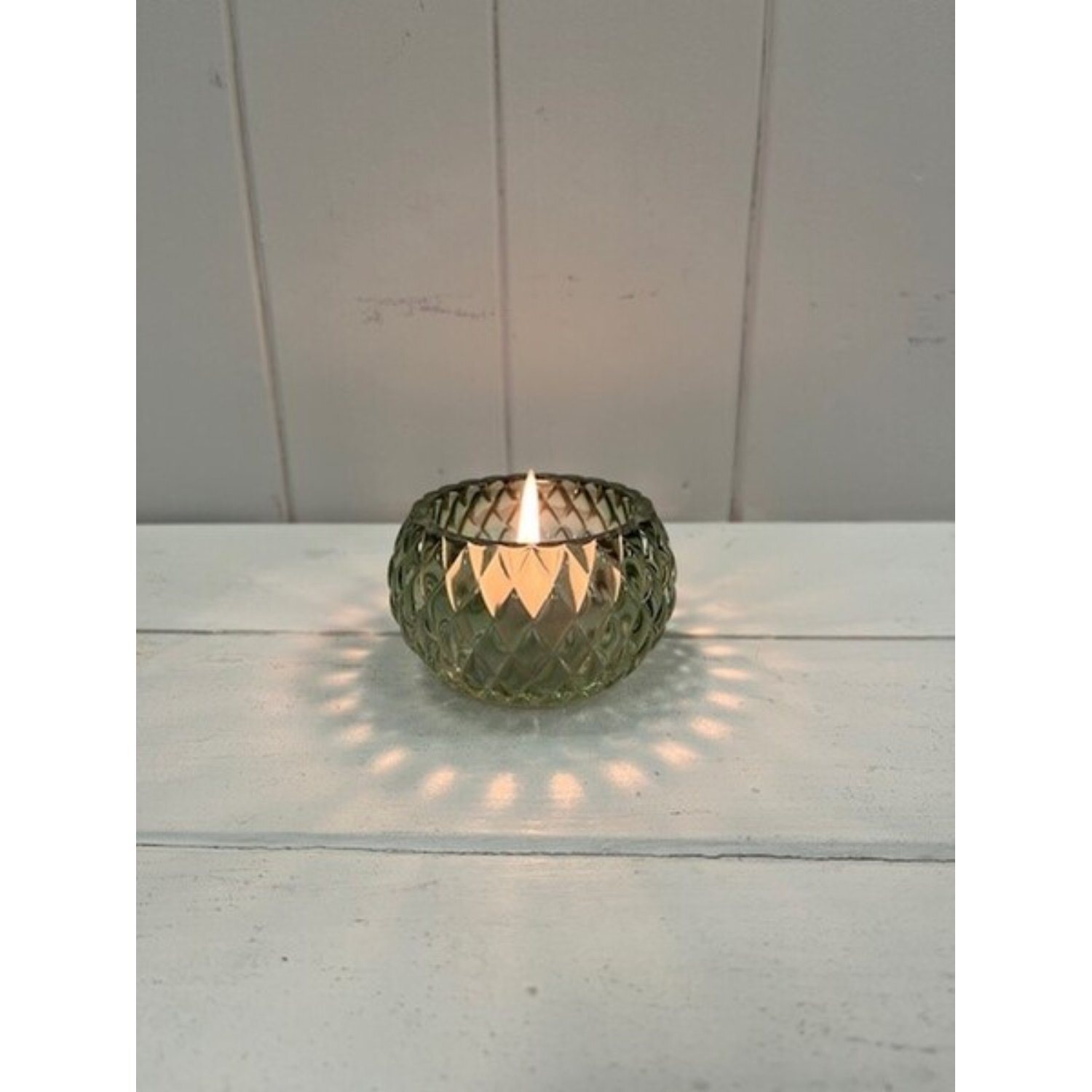  - Vintage Green Diamond Pattern Tealight Holder - Image 3