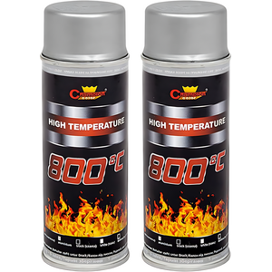 2 x 400 mL Silver RAL 9006 Heat-Resistant Enamel Spray Paint Silicone-Based Up to 800 C